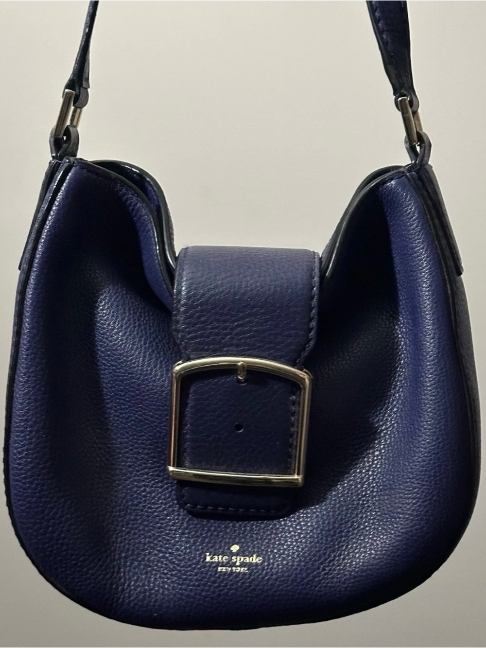 Kate Spade Healy Lane Lilith Crossbody Bag Navy Blue Pebble Gold Buckle
